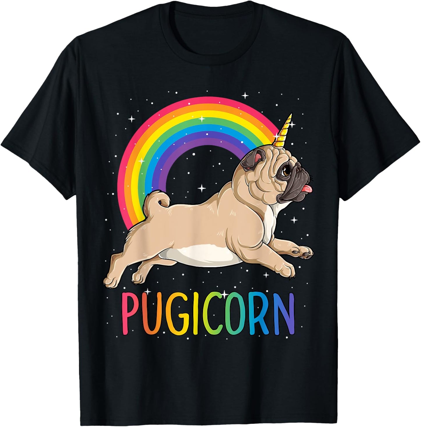 Pugicorn Pug Unicorn T shirt Girls Kids Space Galaxy Rainbow T-Shirt - T-Shirt | Black
