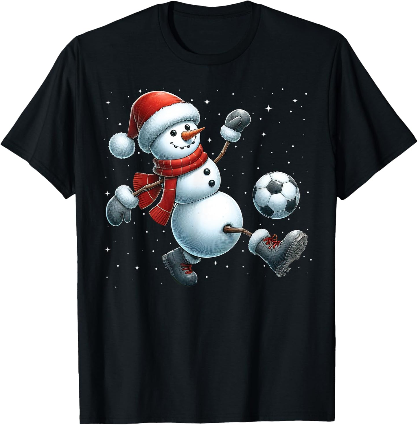 Snowman Soccer Christmas Snow Boys Girls Kids Xmas Party T-Shirt - T-Shirt | Black