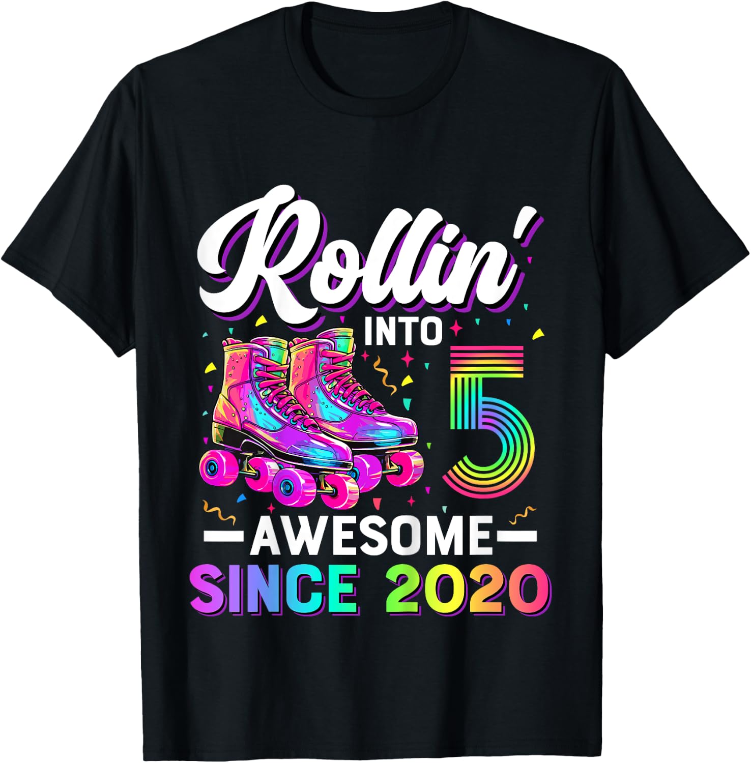 5th Birthday Shirt Girl Five 5 Year Old Roller Skate Skating T-Shirt - T-Shirt | Black