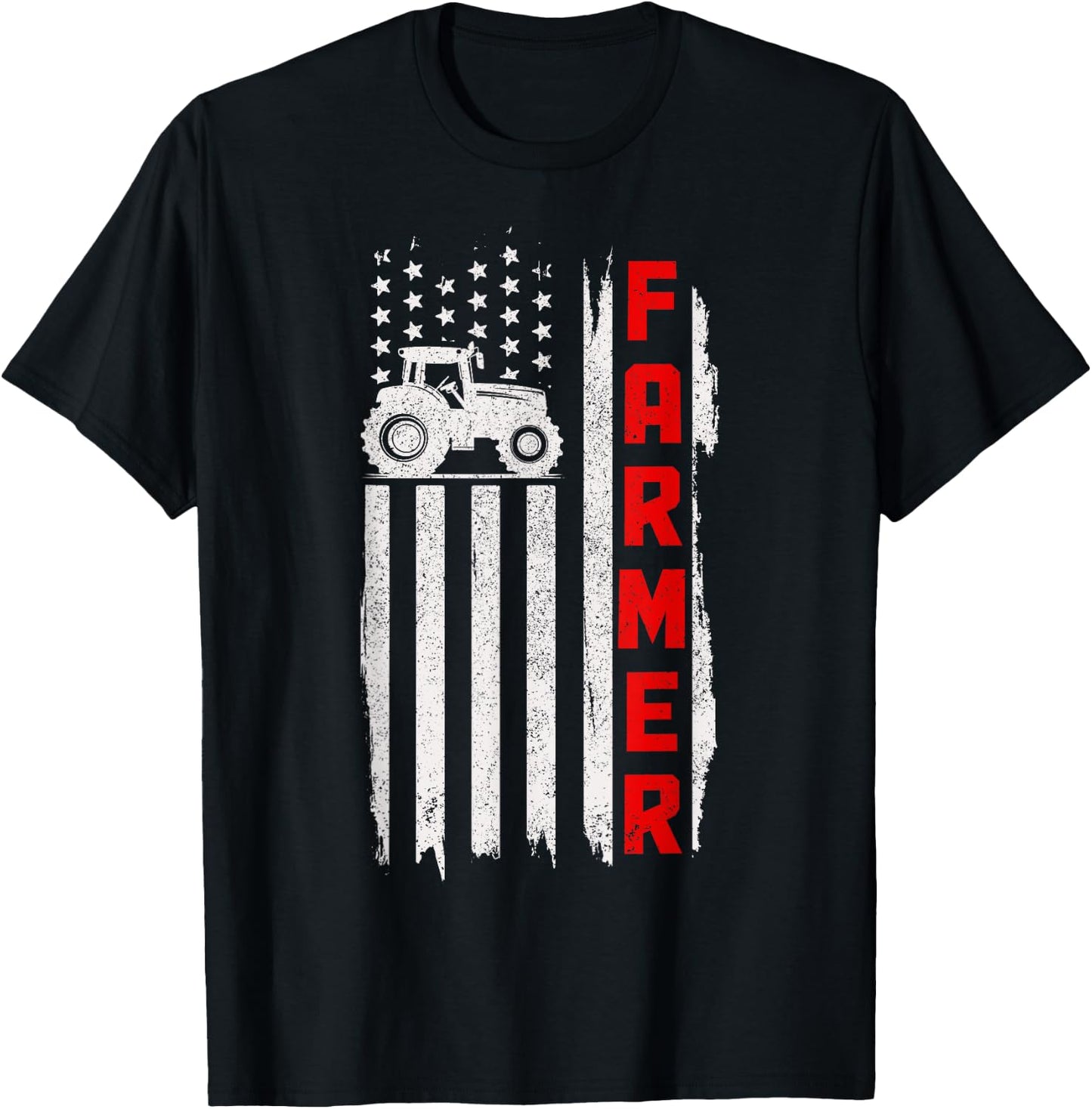 Patriotic Farmer Tractor American Flag Vintage Farm Farming T-Shirt - T-Shirt | Black