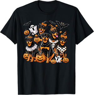 Rottweiler Halloween Costume, Dog Ghost Witch Hat T-Shirt - T-Shirt | Black