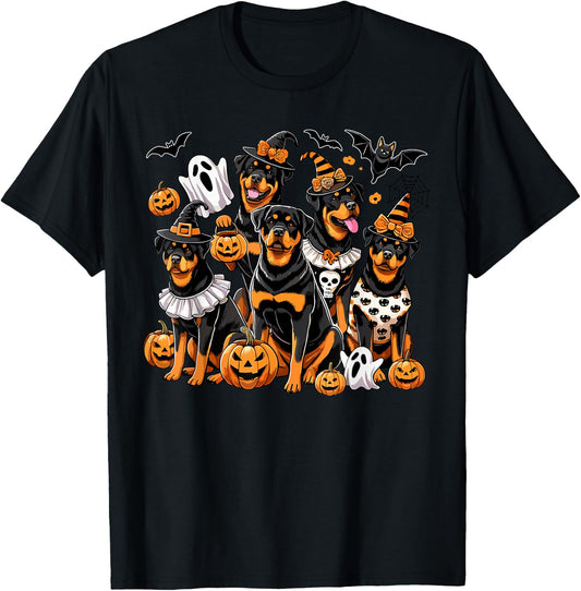 Rottweiler Halloween Costume, Dog Ghost Witch Hat T-Shirt - T-Shirt | Black
