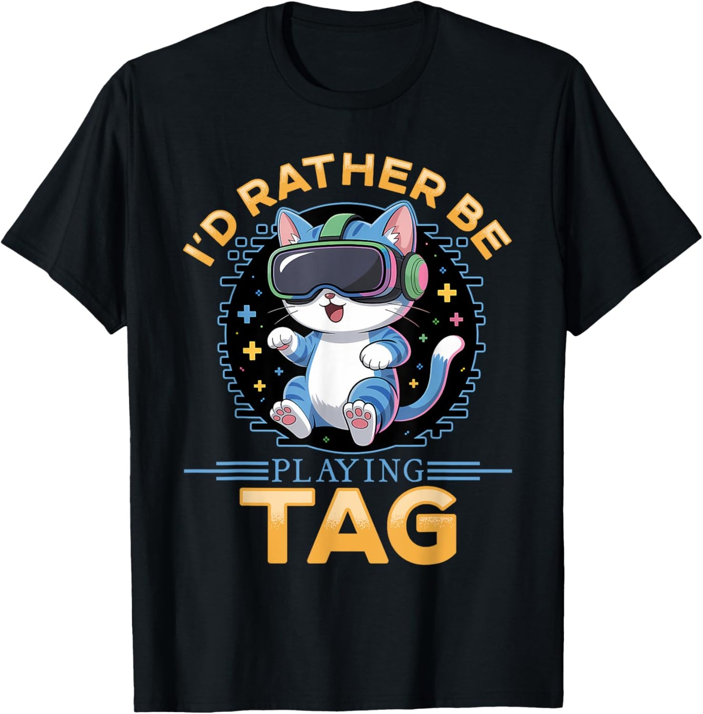 Gaming Cat VR Gamer Men Women Kids T-Shirt - T-Shirt | Black