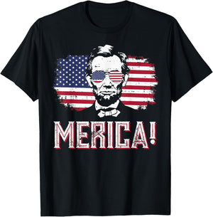 4th Of July Lincoln USA Flag Merica Patriotic Men Women Kids T-Shirt - T-Shirt | Black