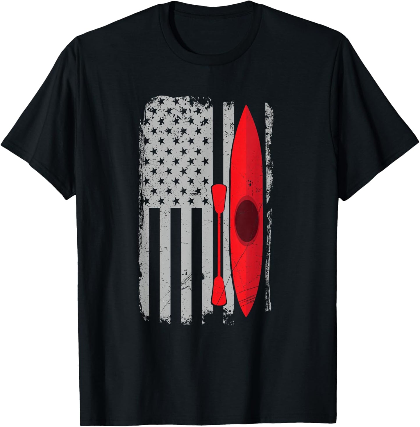 American Flag Kayak -Distressed USA Outrigger Canoe Kayaking T-Shirt - T-Shirt | Black