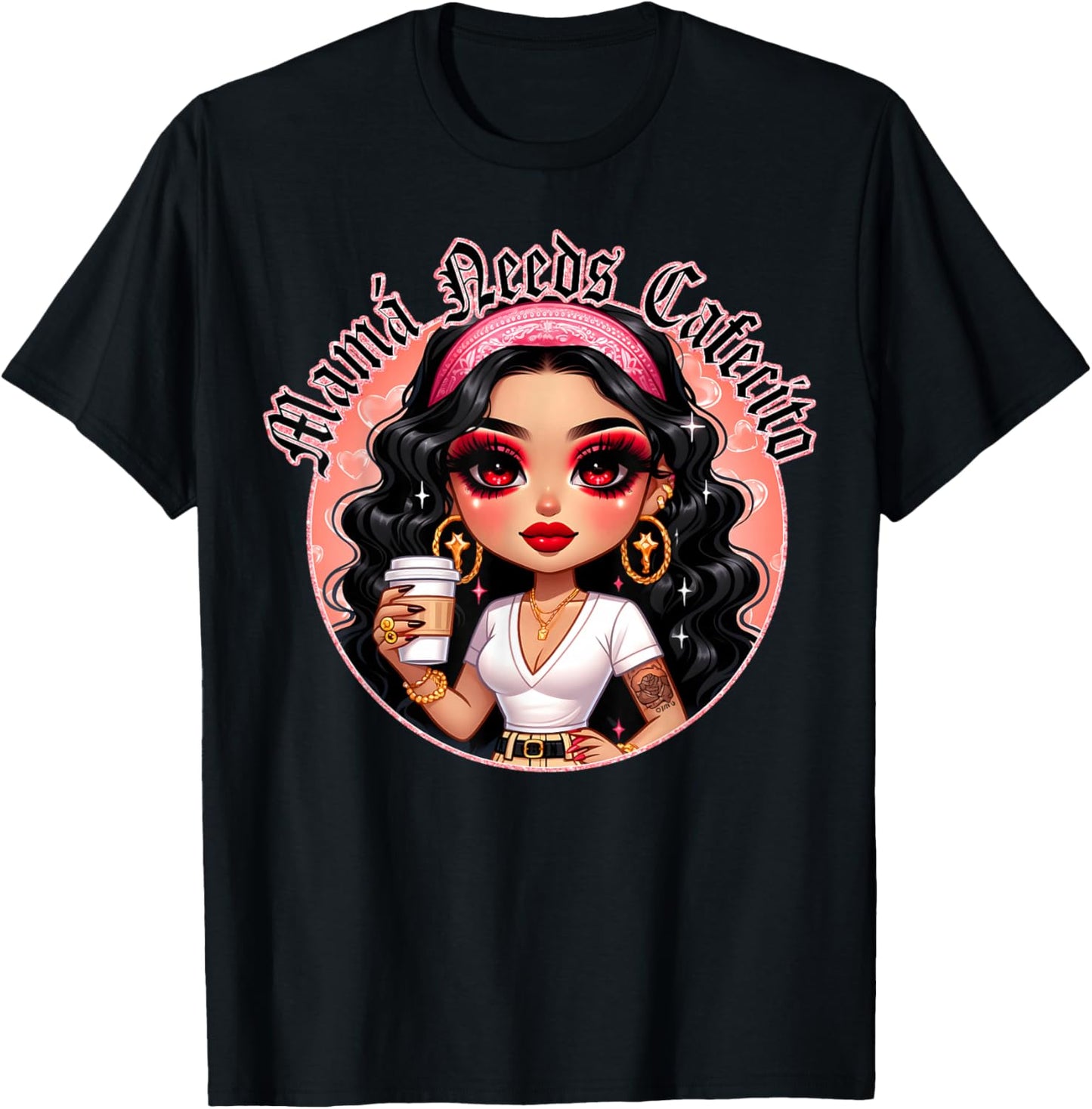 Mama Needs Cafecito Y Chisme Best Mom La Mama Mas Chingona T-Shirt - T-Shirt | Black