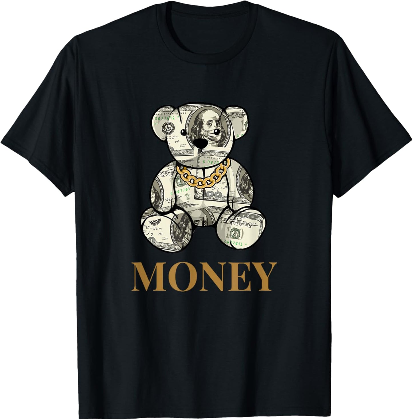 Cool Rich Teddy Bear with Money Illustration Graphic Designs T-Shirt - T-Shirt | Black