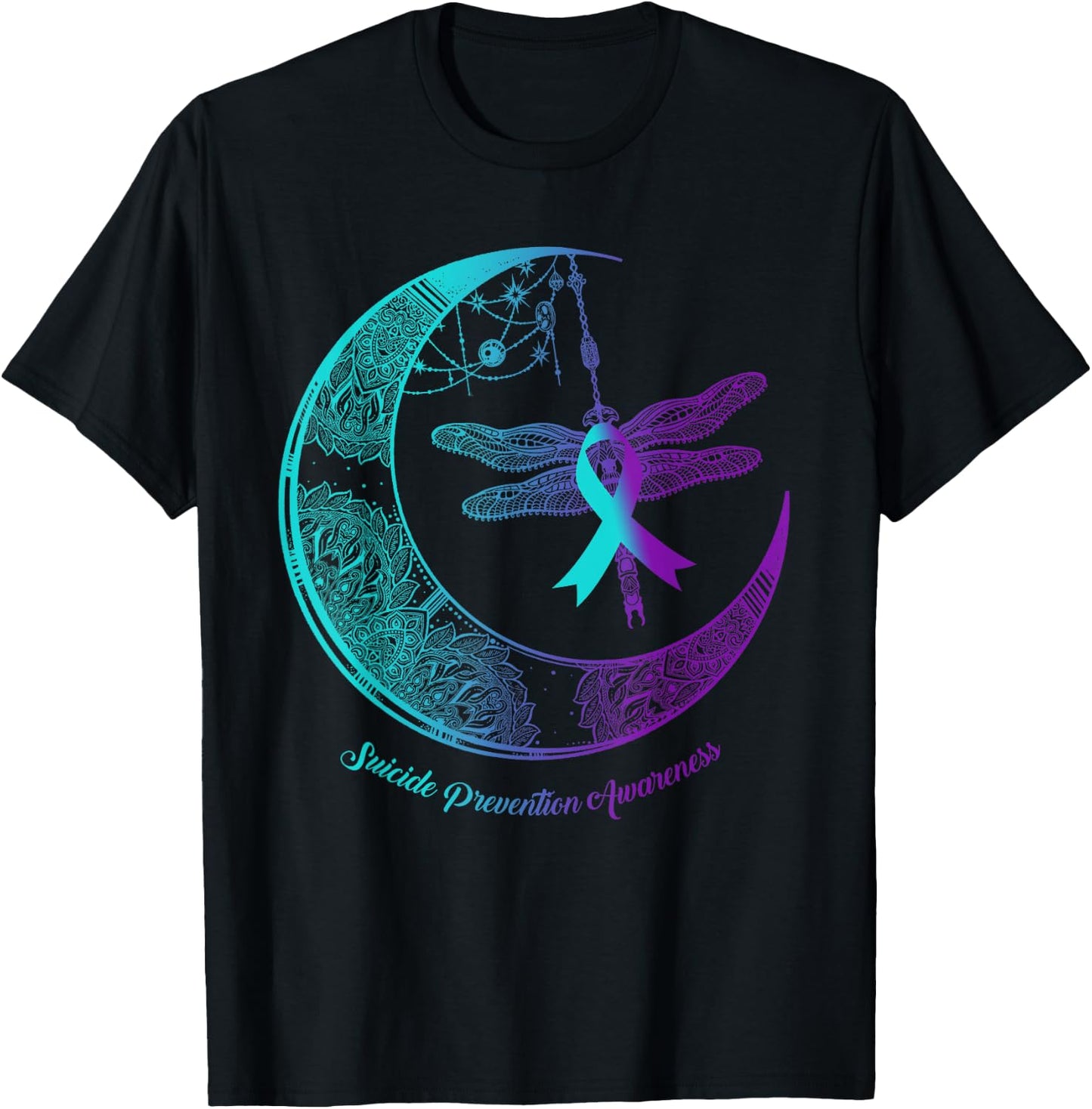 Henna Moon Dragonfly Suicide Prevention Awareness T-Shirt - T-Shirt | Black