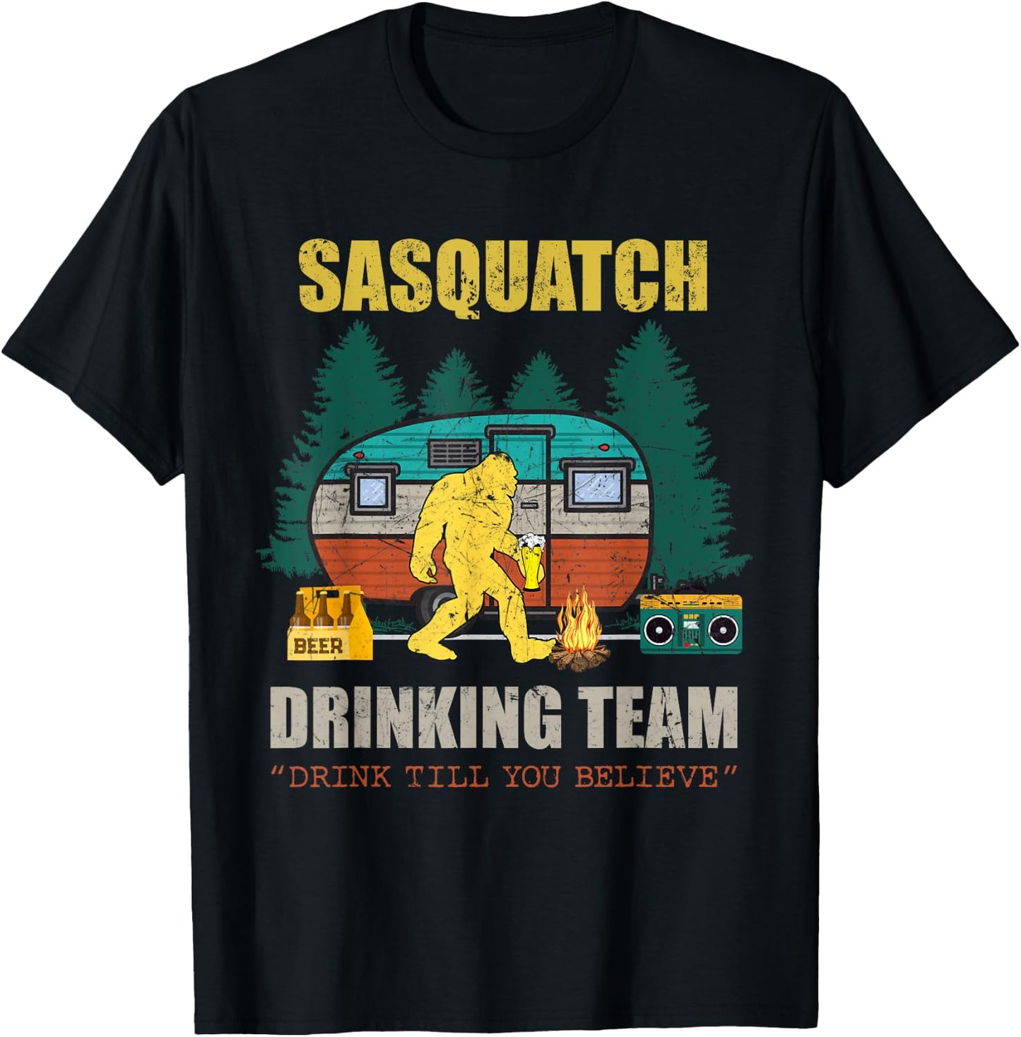 Sasquatch Drinking Team Drink Till You Believe Vintage T-shi T-Shirt - T-Shirt | Black