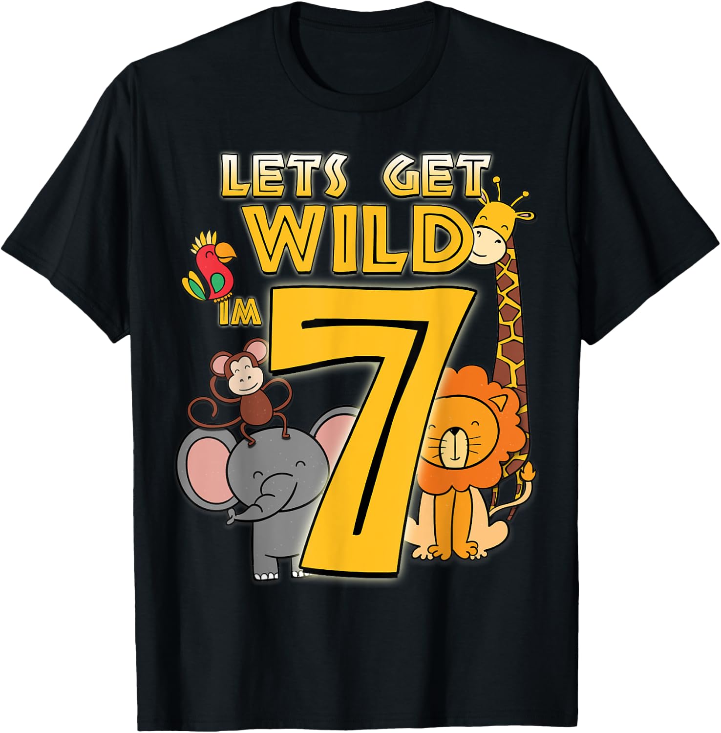 7 Years Old Zoo Animals Safari 7th Birthday Boys Girls T-Shirt - T-Shirt | Black