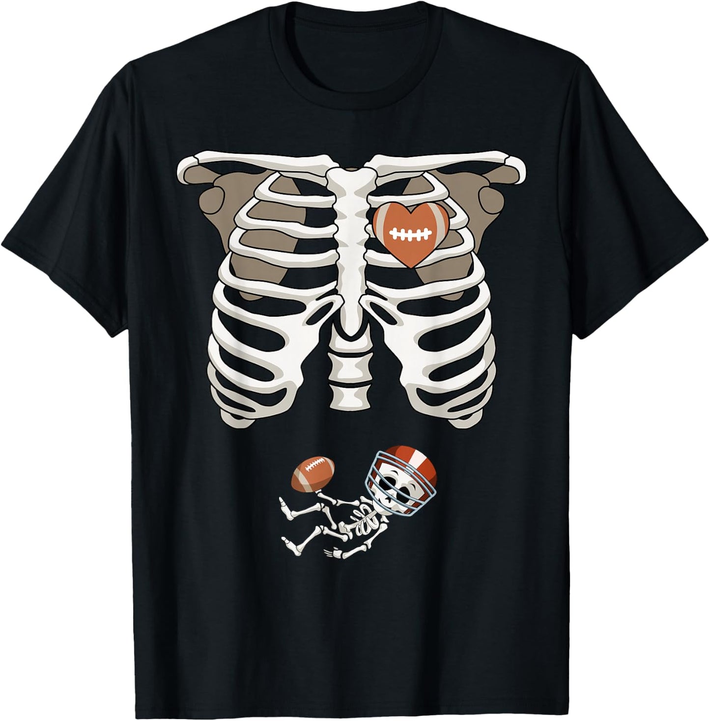 Pregnancy Skeleton Rib Funny Football Bump Gift T-Shirt - T-Shirt | Black