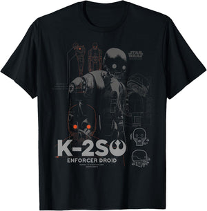 Star Wars Rogue One K-2SO Schematic Detail Print T-Shirt - T-Shirt | Black