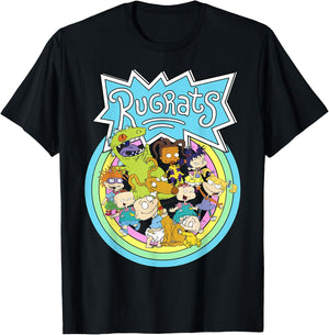 Rugrats Group Rainbow Circles Classic Title Graphic T-Shirt - T-Shirt | Black