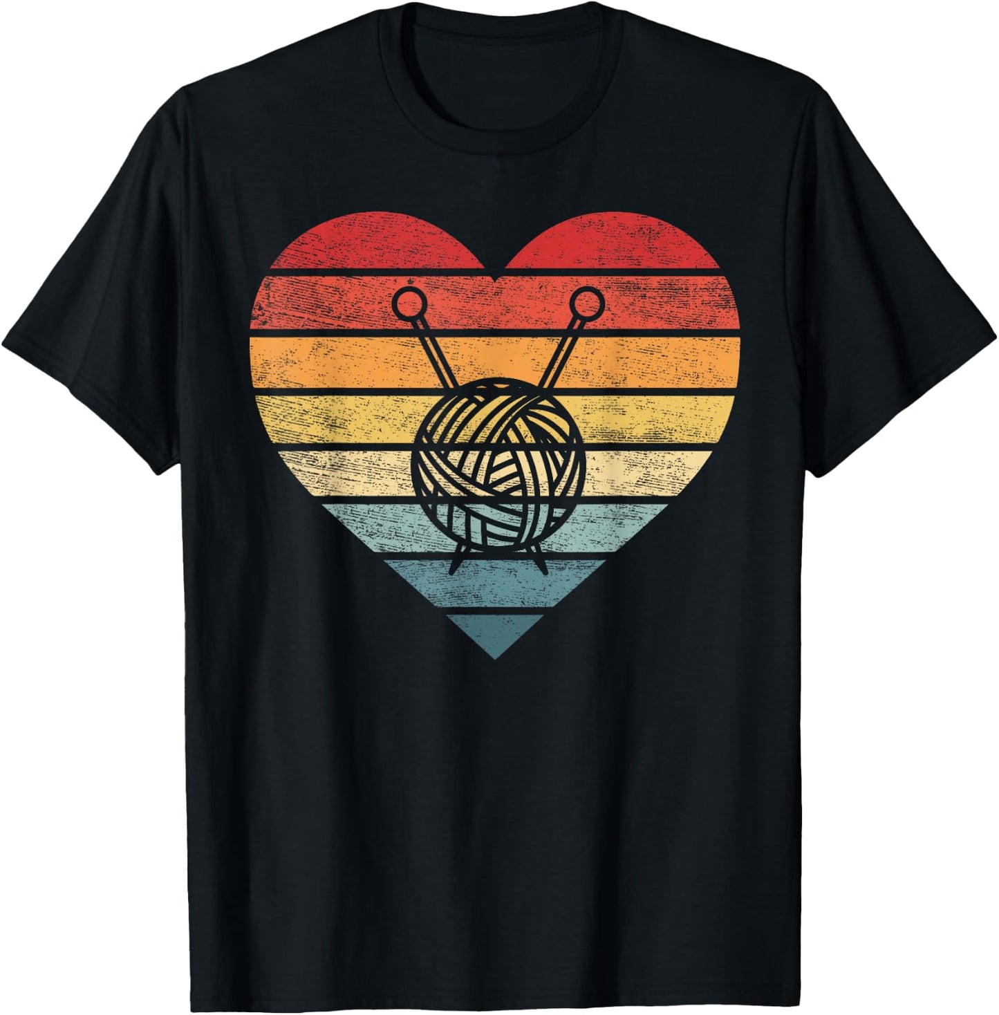 Knitting Crochet Lover Gifts Retro Sunset Yarn Funny Knitter T-Shirt - T-Shirt | Black