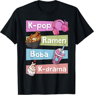 K-Pop K-Drama Ramen Boba Tea Bubble Tea Korean Pop Music T-Shirt - T-Shirt | Black