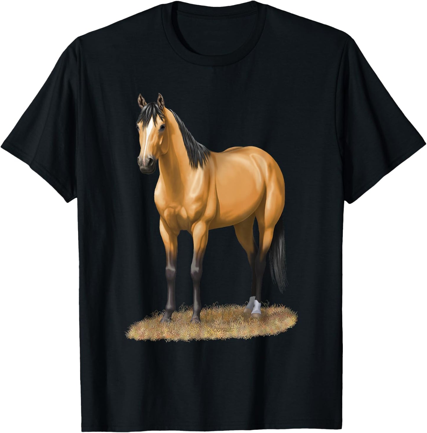 Beautiful Buckskin Dun Quarter Horse Stallion Horse Lovers T-Shirt - T-Shirt | Black