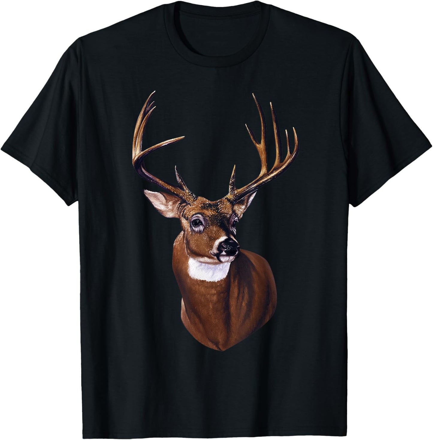 Whitetail Deer Portrait Antlers Wildlife Animal Graphic T-Shirt - T-Shirt | Black