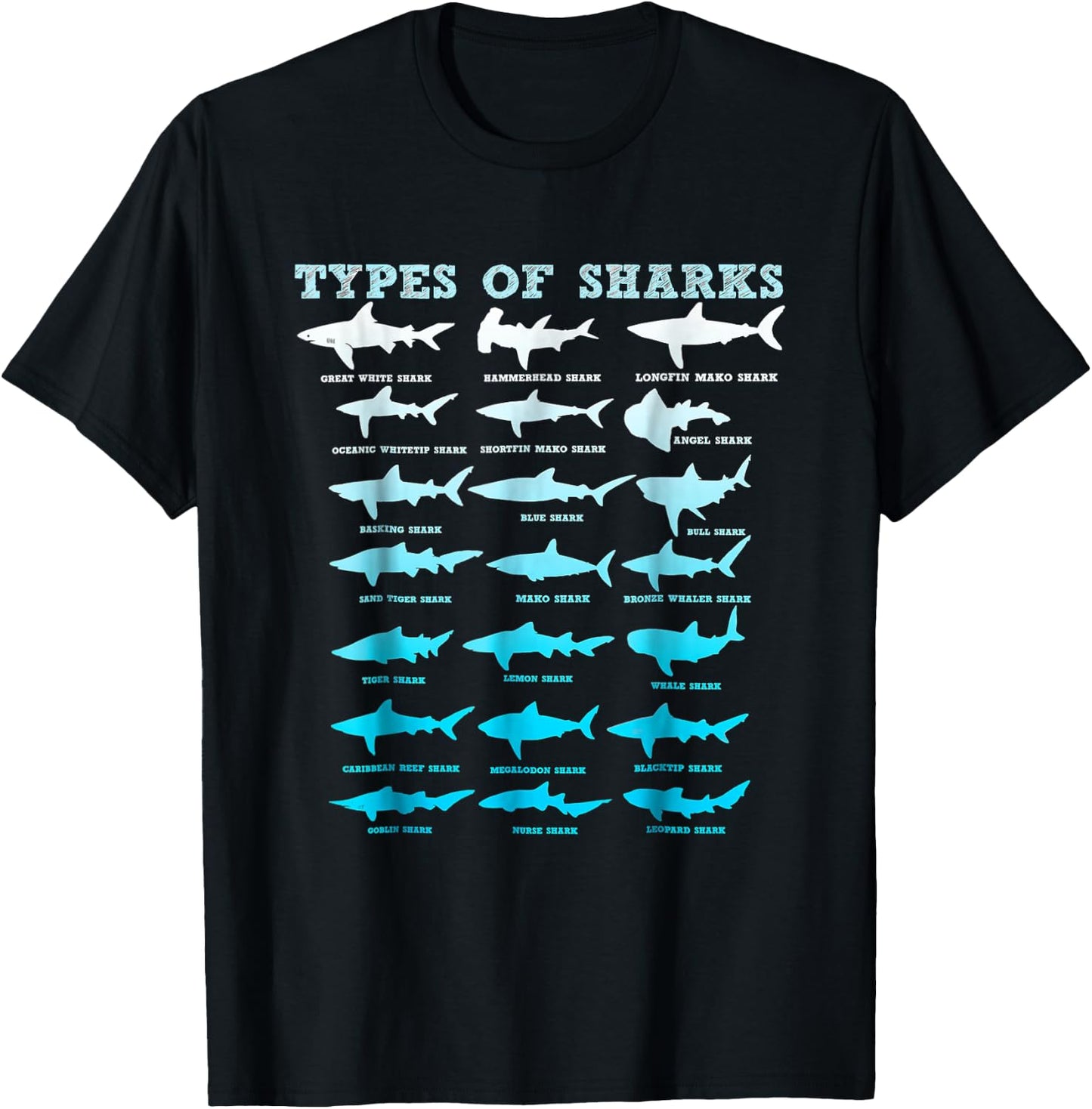 21 Shark Types Marine Biology Men Women Teens Boys Girl Gift T-Shirt - T-Shirt | Black