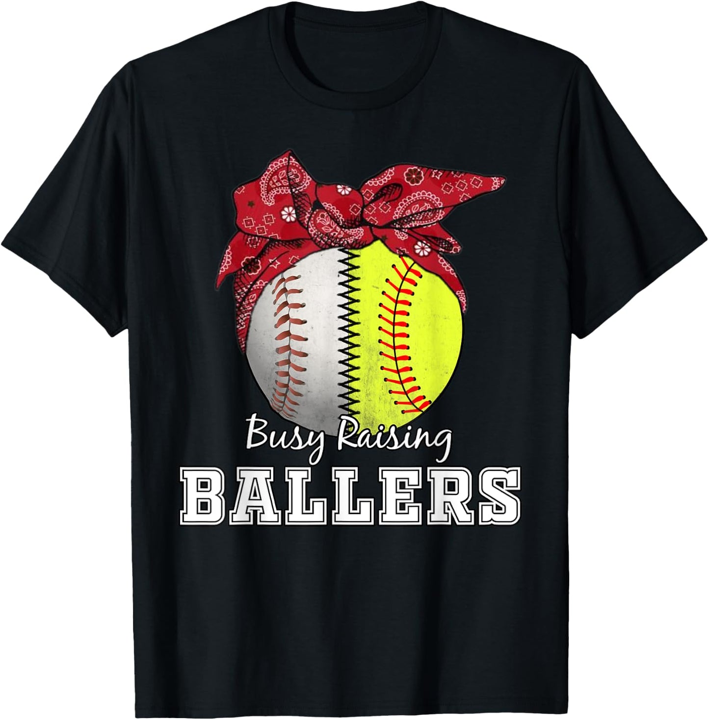 Busy Raising Ballers Softball Baseball baseball mom Gift T-Shirt - T-Shirt | Black