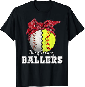 Busy Raising Ballers Softball Baseball baseball mom Gift T-Shirt - T-Shirt | Black