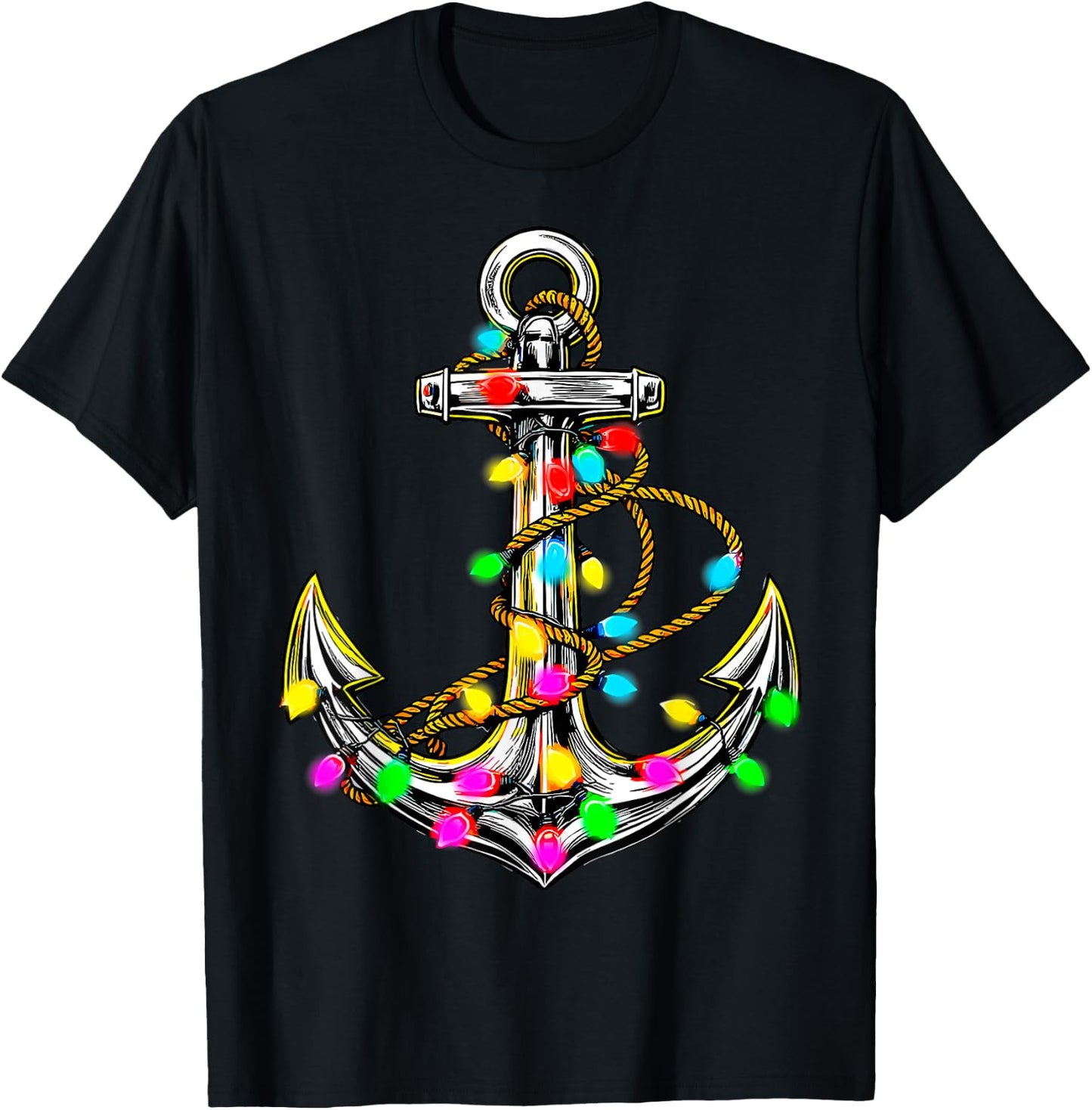 Anchor Christmas Tree Lights Sailor Boat Captain Xmas T-Shirt - T-Shirt | Black