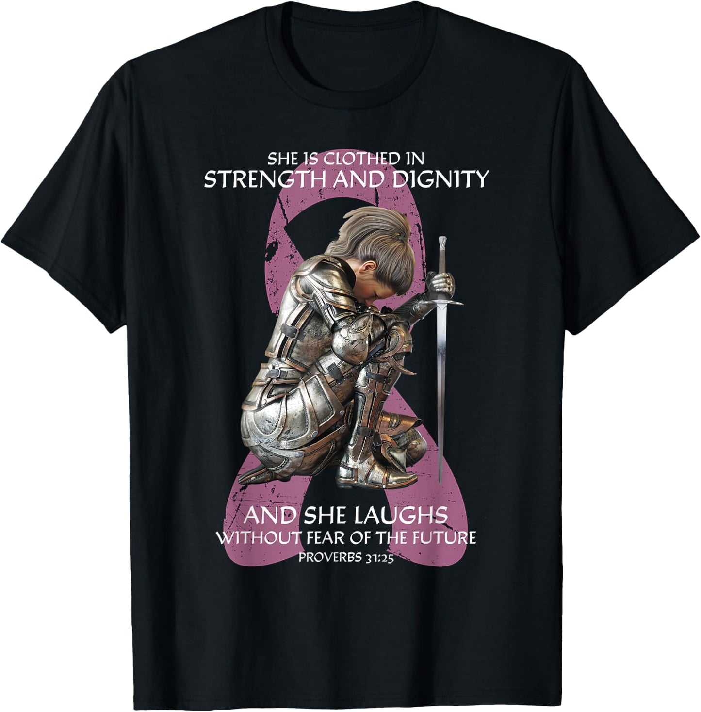 Christian Verse Women Breast Cancer Warrior Survivor Pink T-Shirt - T-Shirt | Black