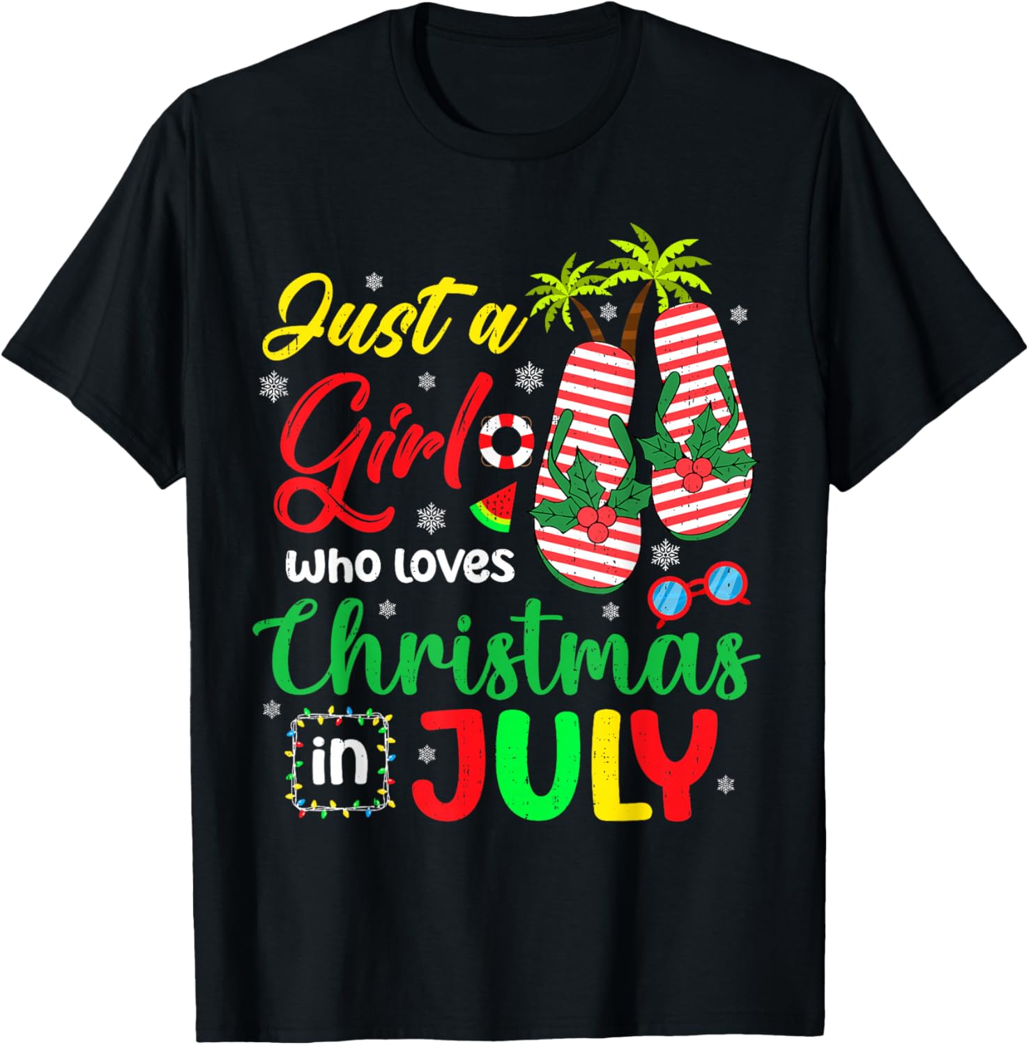 Just A Girl Who Loves Christmas in July Summer Xmas Women T-Shirt - T-Shirt | Black