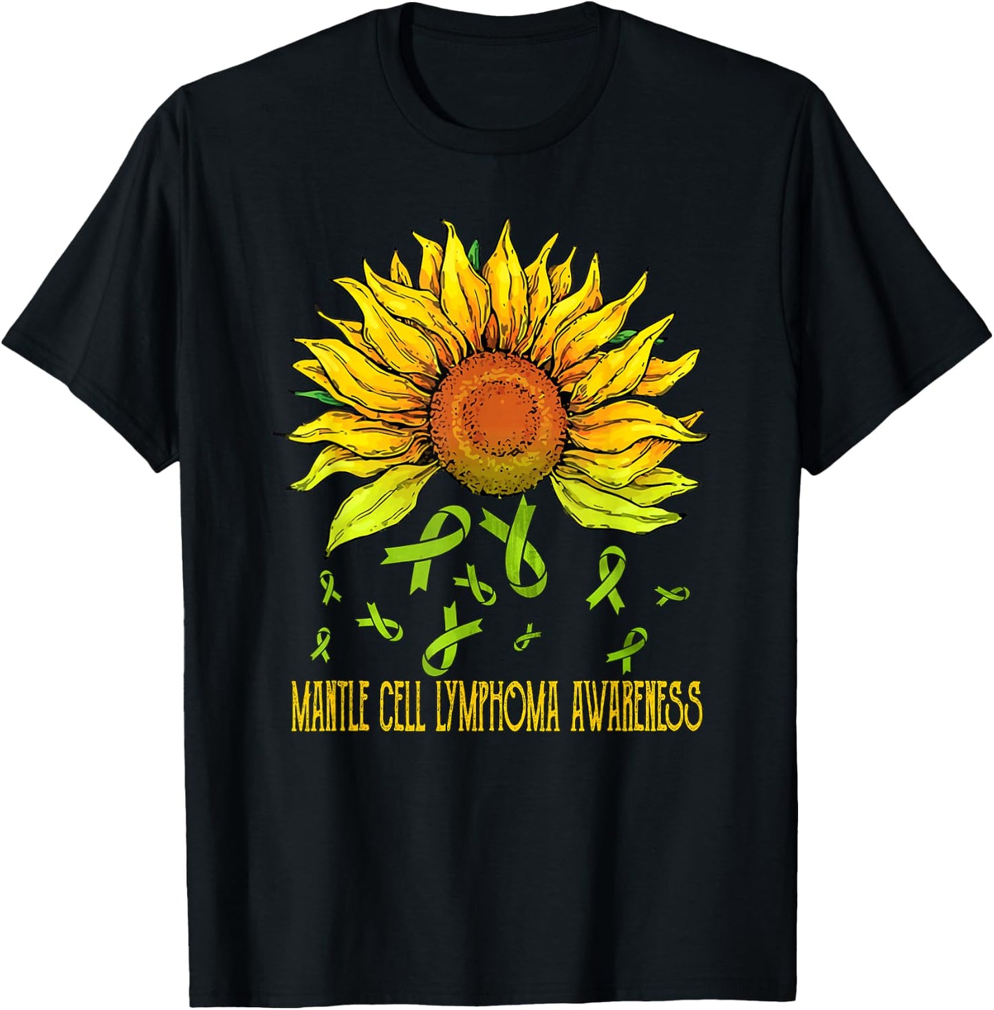 Mantle Cell Lymphoma Awareness Sunflower T-Shirt - T-Shirt | Black