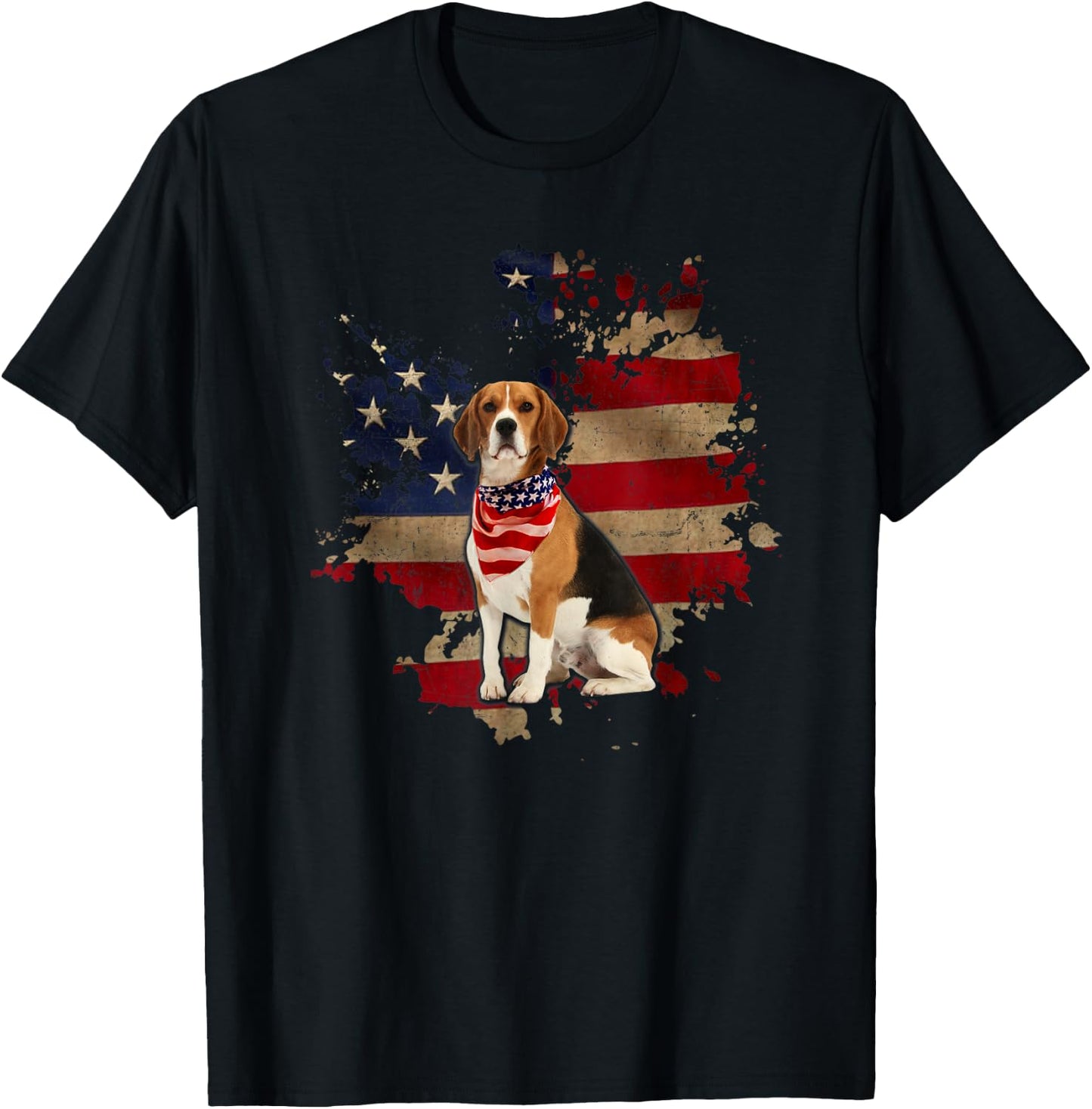 Beagle American Flag Bandana Vintage Patriotic 4th Of July T-Shirt - T-Shirt | Black