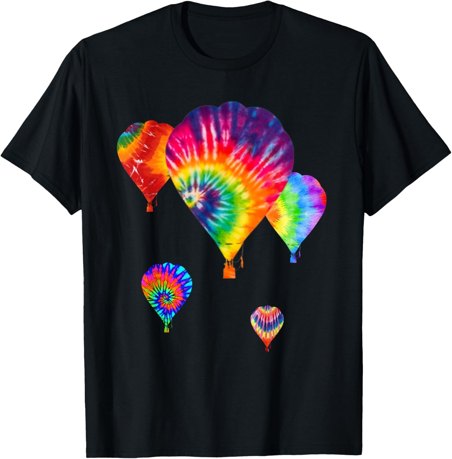 Fun Hot Air Balloon, Hippie Tie Dye Ballooning Gift, Dk T-Shirt - T-Shirt | Black
