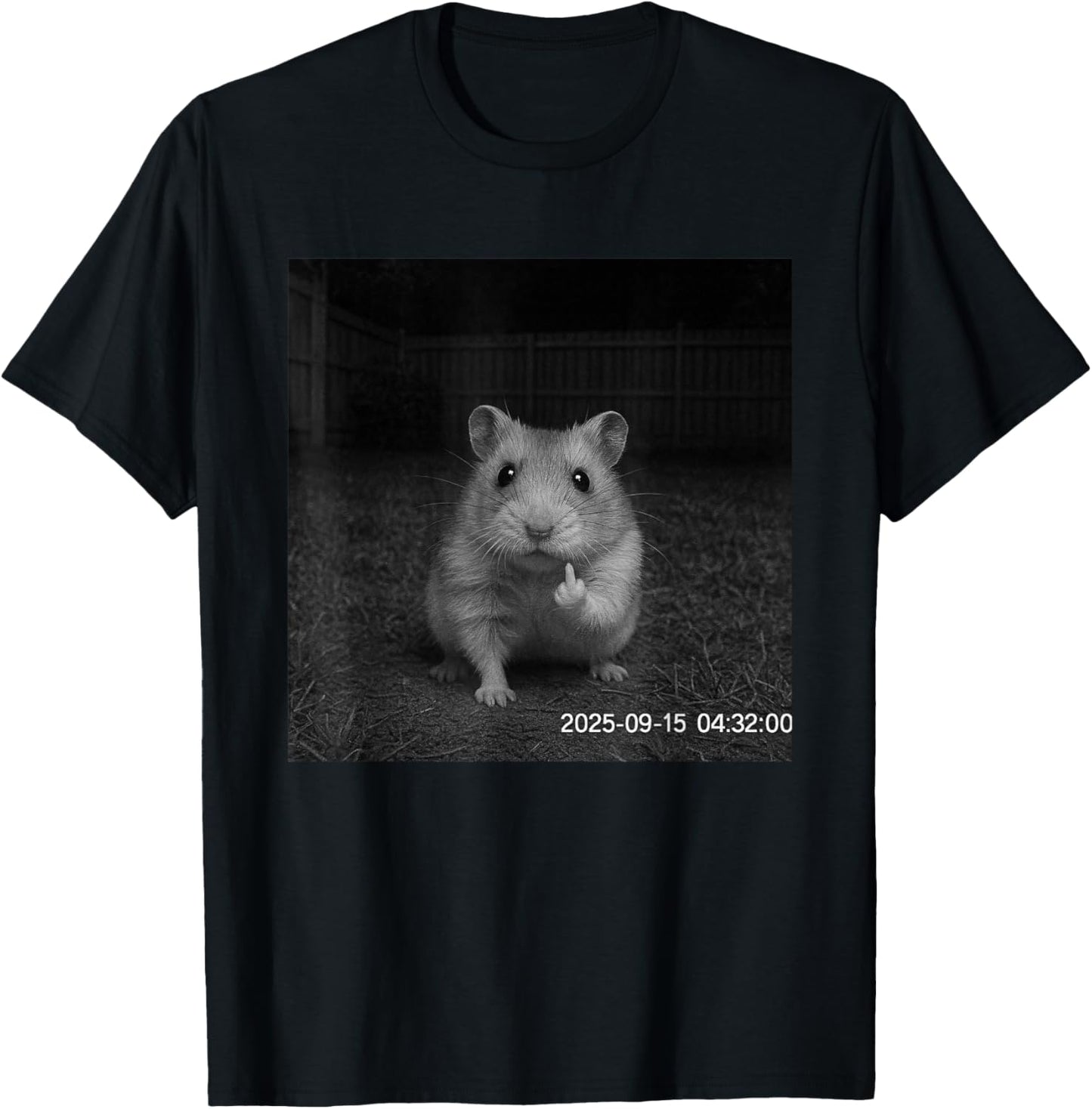 Funny Hamster Flipping Off Middle Finger On Security Camera T-Shirt - T-Shirt | Black