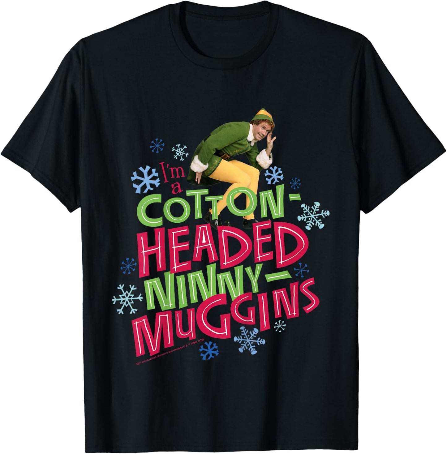 Kids Elf Buddy Cotton Headed Ninny Muggins Large Text T-Shirt - T-Shirt | Black