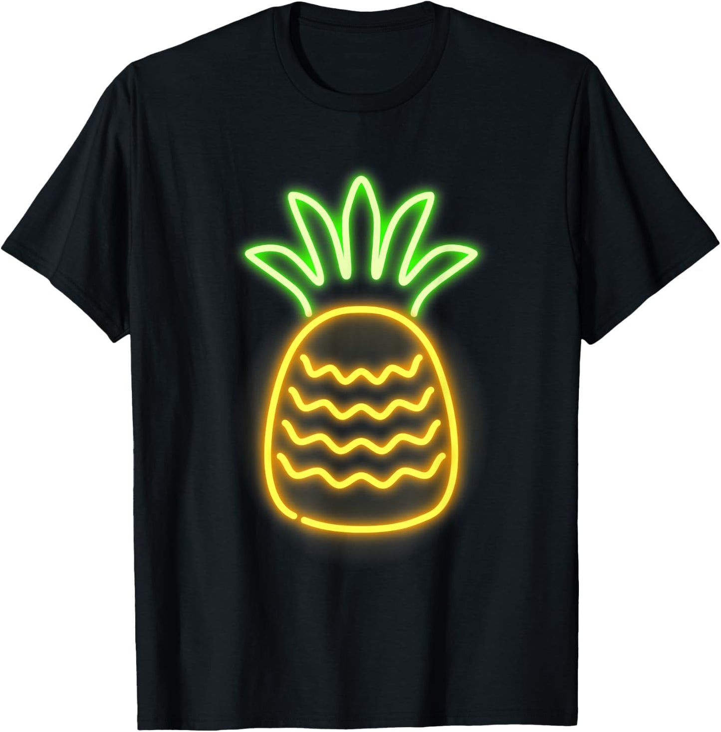 Cute Retro Neon Pineapple for Hawaiian Beaches Shirt T-Shirt - T-Shirt | Black
