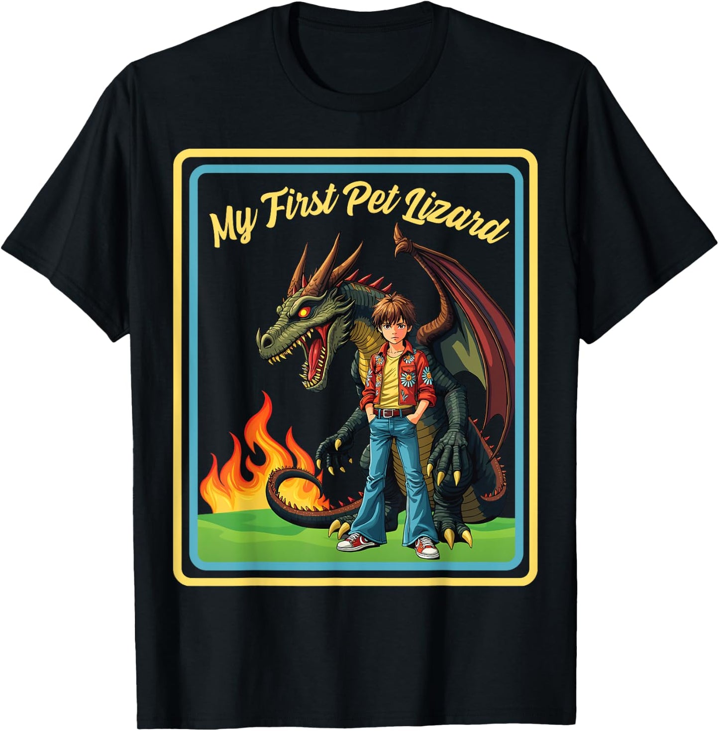 Vintage Child Game Horror, Funny Dragon, My First Pet Lizard T-Shirt - T-Shirt | Black