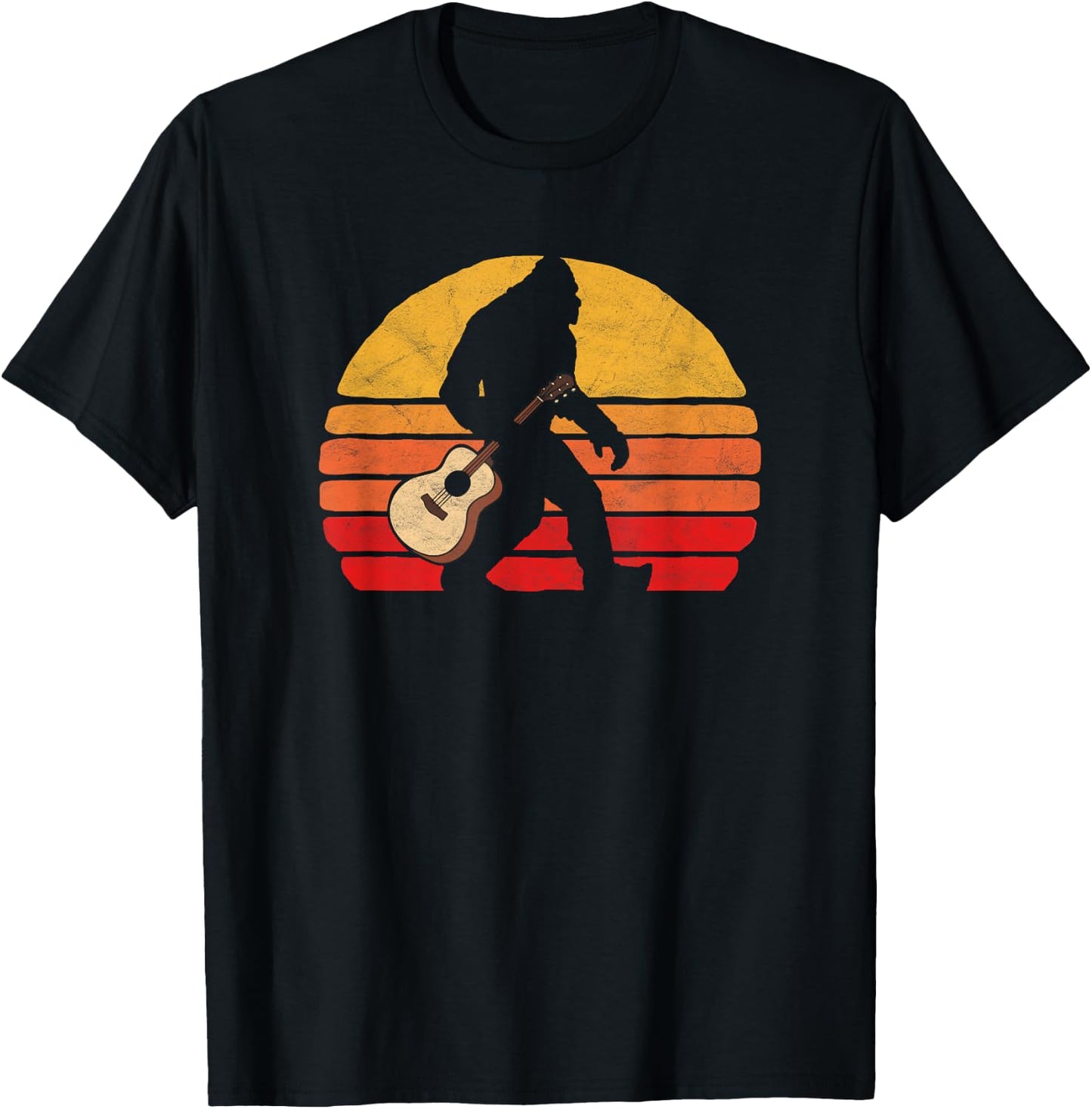 Bigfoot & Acoustic Guitar Country Rock Bluegrass Music T-Shirt - T-Shirt | Black