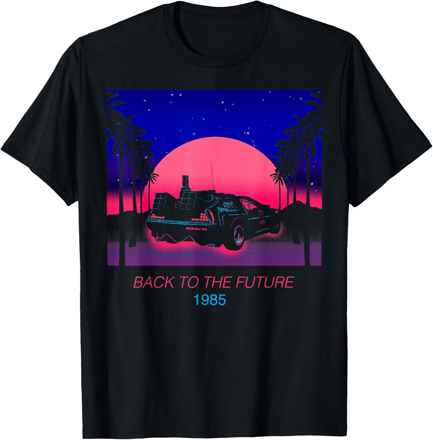 Back to The Future 1985 Neon Delorean Sunset T-Shirt - T-Shirt | Black