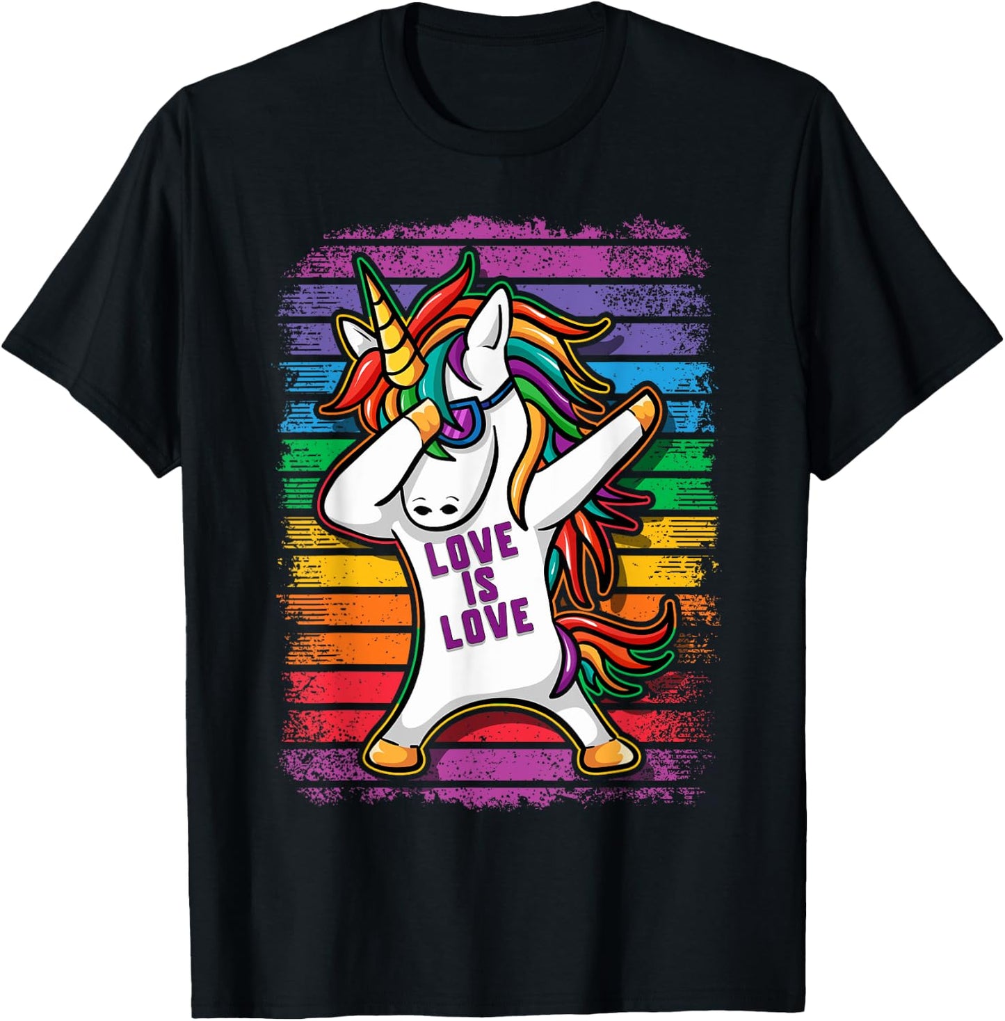 Gay Pride Dabbing Unicorn Love Is Love T-Shirt - T-Shirt | Black