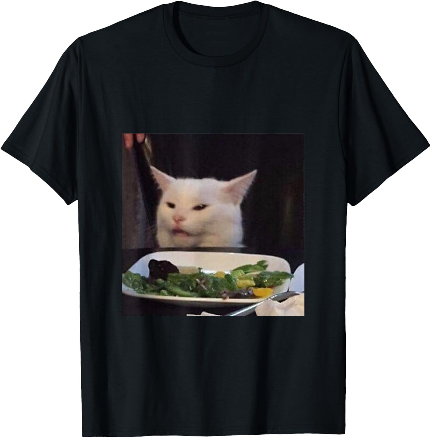 Dinner Table Cat Meme Funny Internet Yelling Confused Gift T-Shirt - T-Shirt | Black