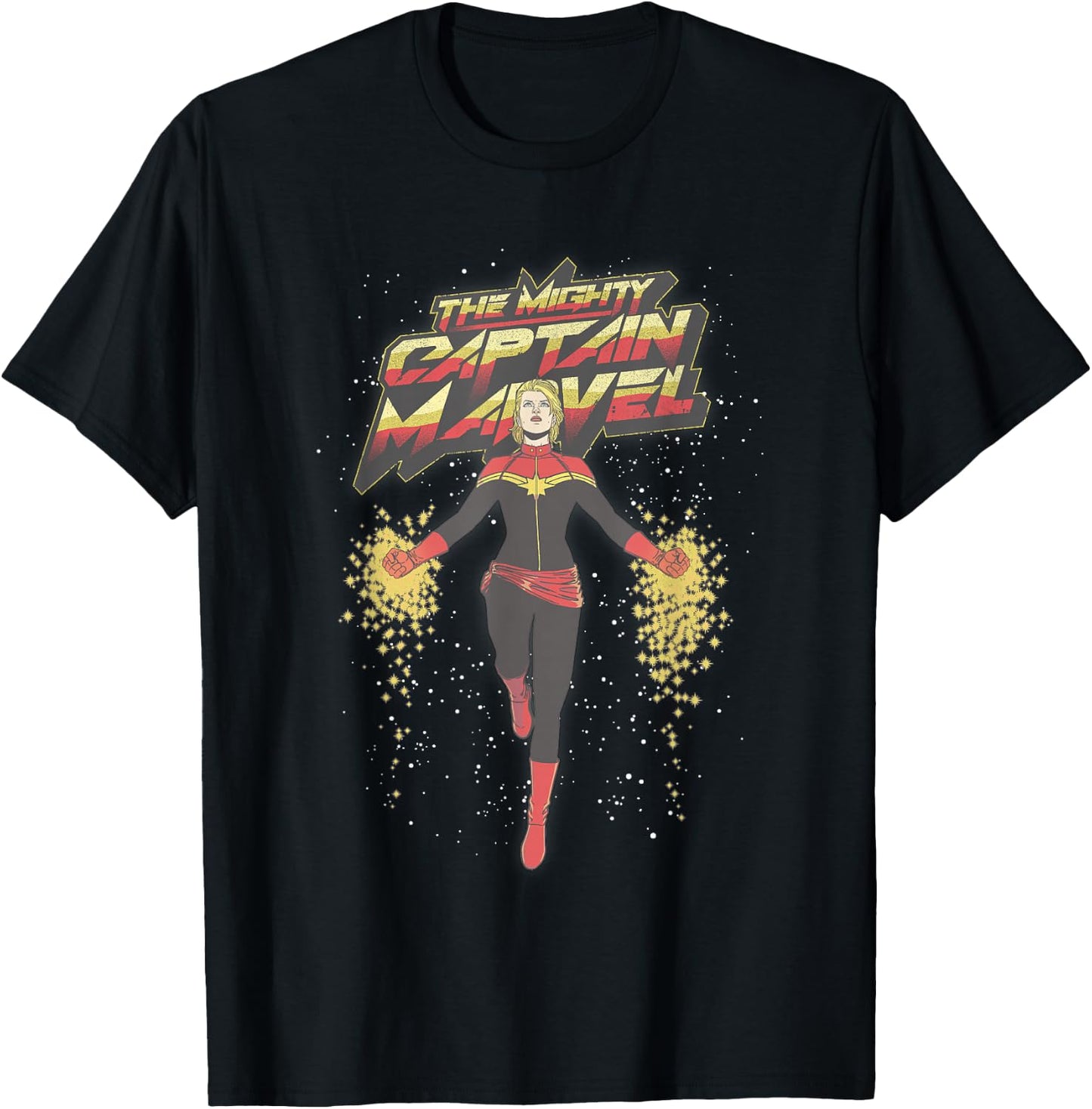 Marvel The Mighty Captain Marvel Retro Space Flight Portrait T-Shirt - T-Shirt | Black