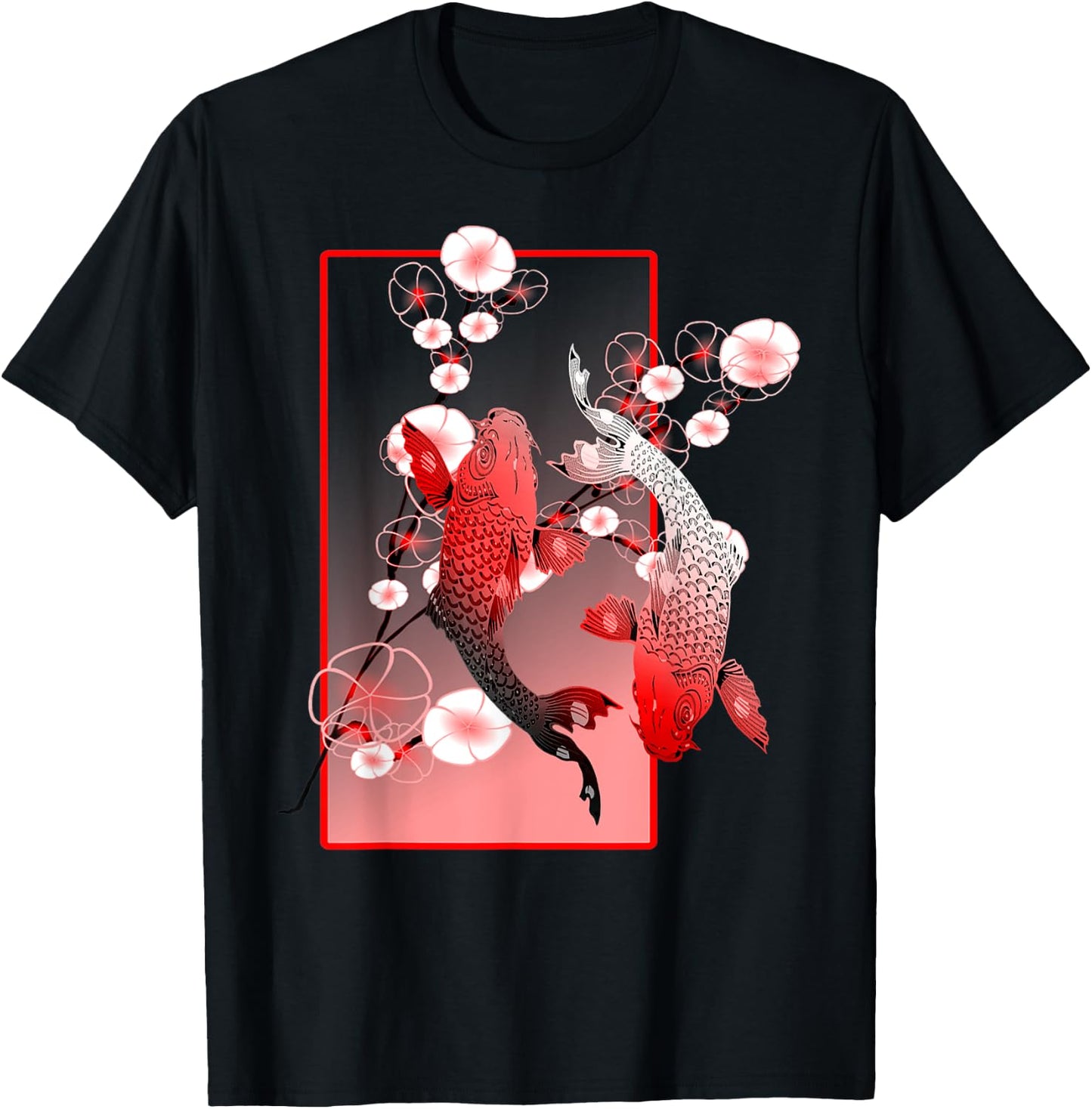 Japanese Koi Carp Nishikigoi Fish Cherry Blossom T-Shirt - T-Shirt | Black