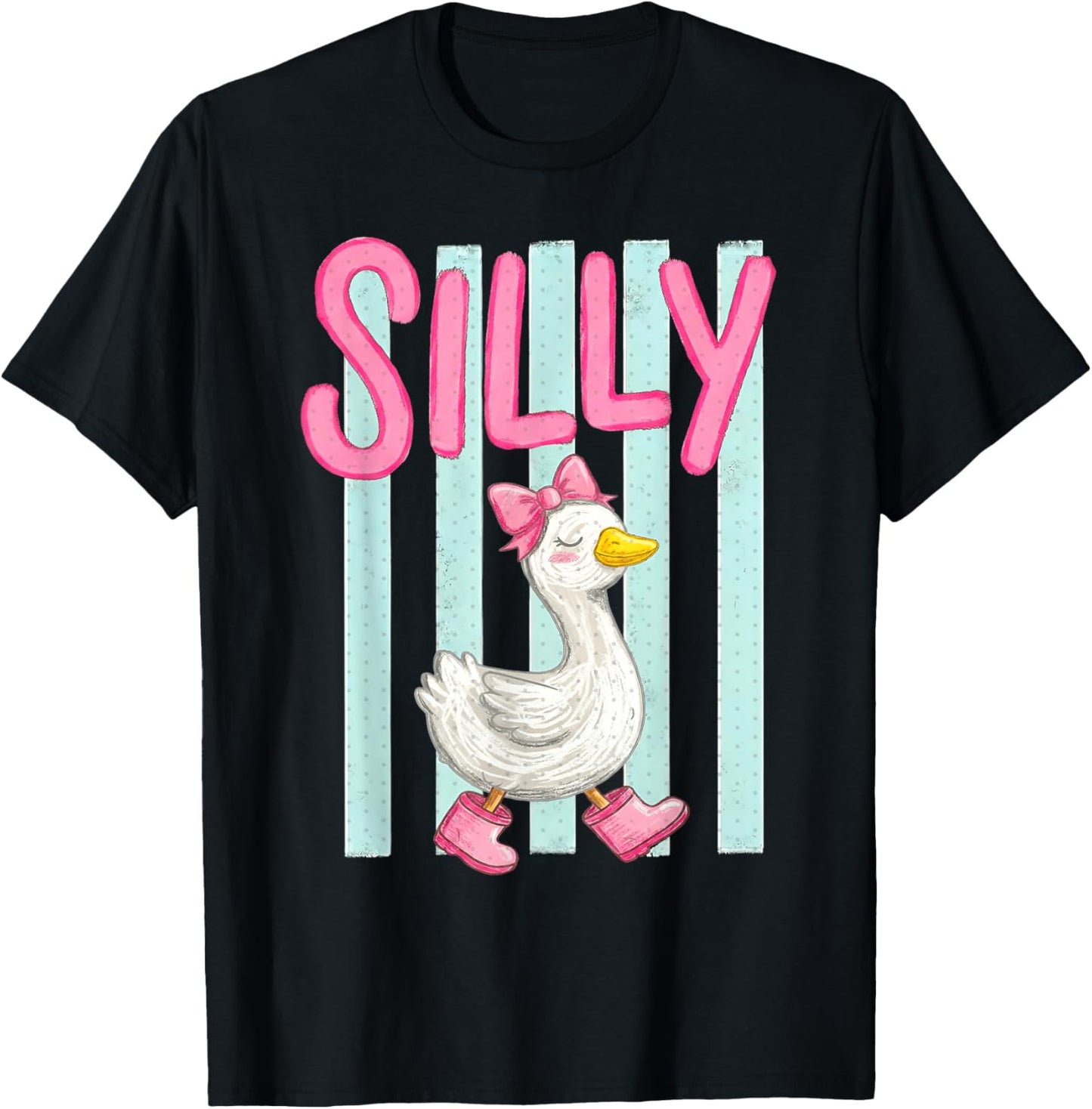 Silly Goose Stripes Watercolor T-Shirt - T-Shirt | Black