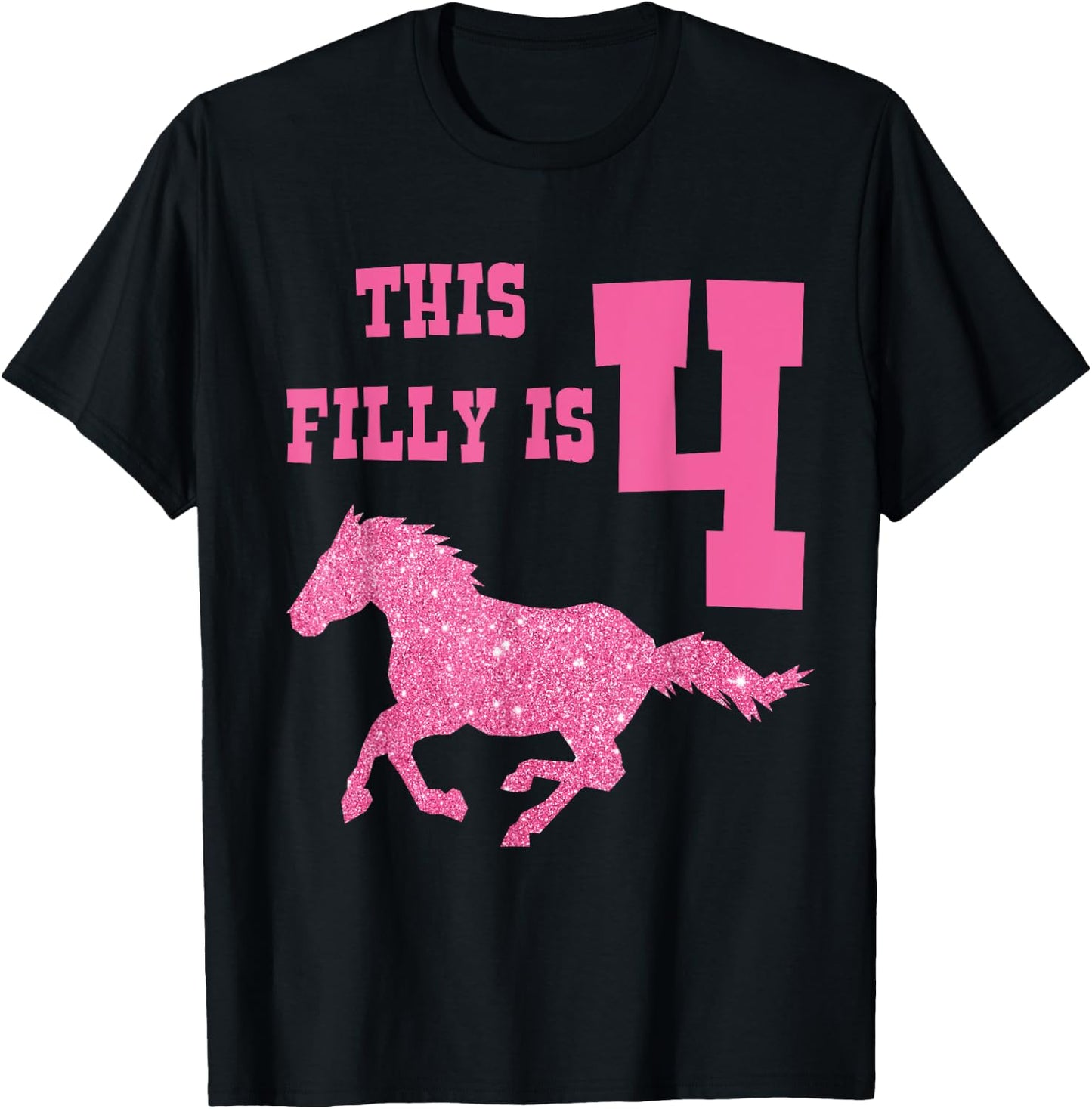 Kids 4th Birthday Horse - Party for 4 Year Old Girls T-Shirt - T-Shirt | Black