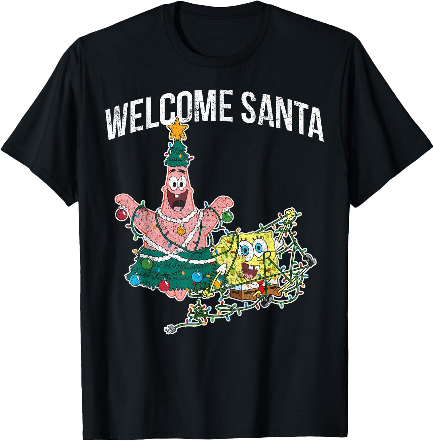 Spongebob Squarepants Patrick Star Welcome Santa Christmas T-Shirt - T-Shirt | Black