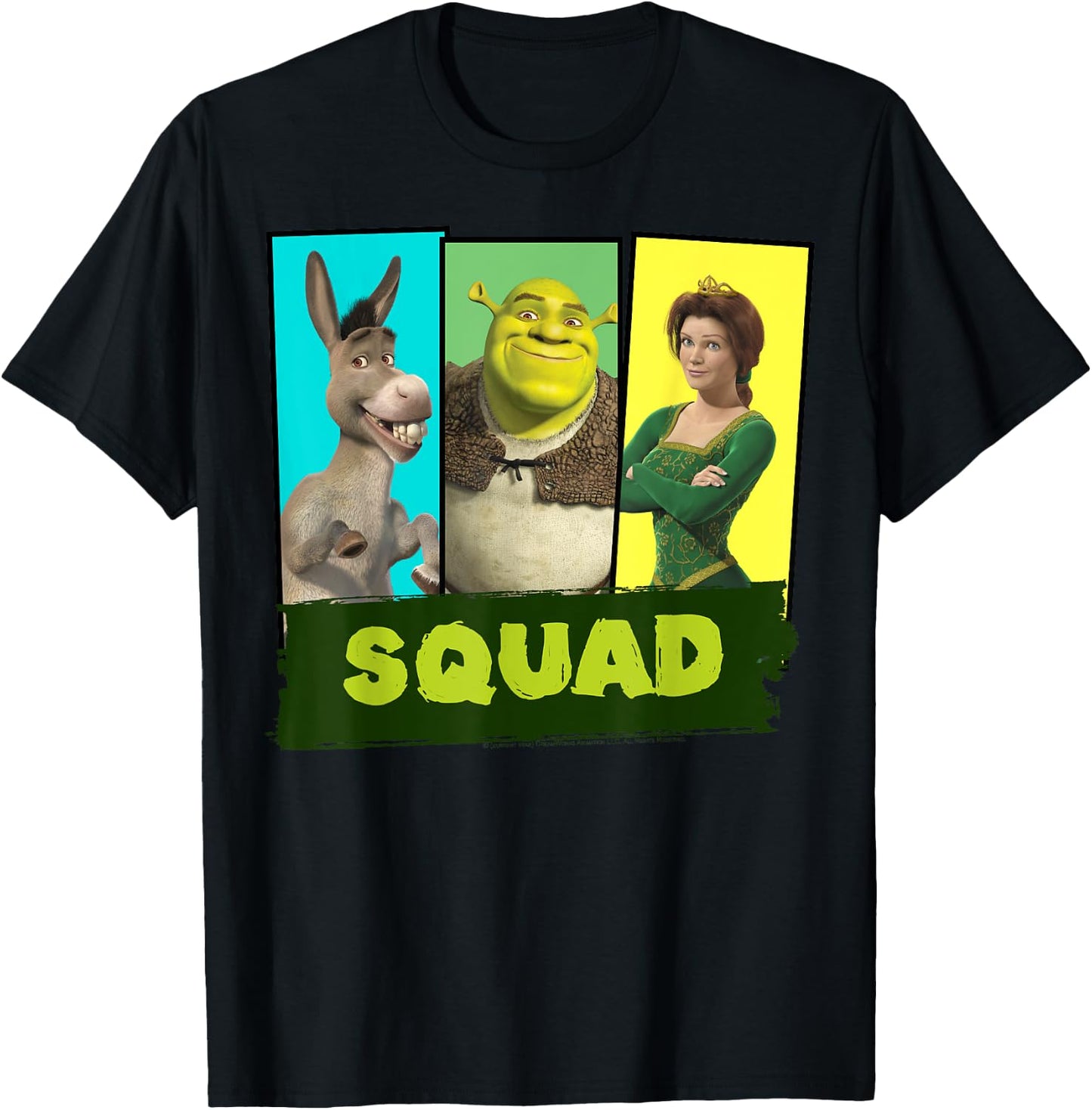 Shrek Squad Group Shot Panel Lineup Poster T-Shirt - T-Shirt | Black