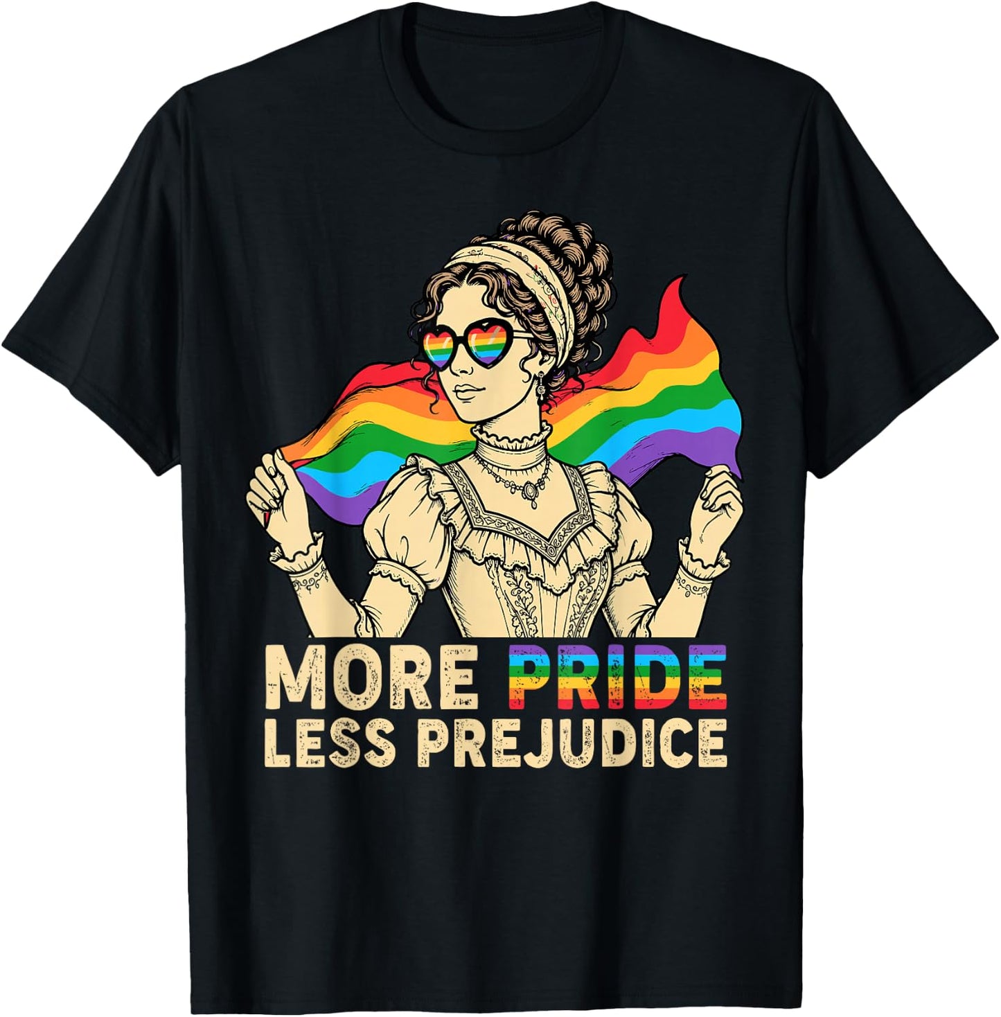 More Pride Less Prejudice Rainbow Gay LGBTQ Ally Pride Month T-Shirt - T-Shirt | Black