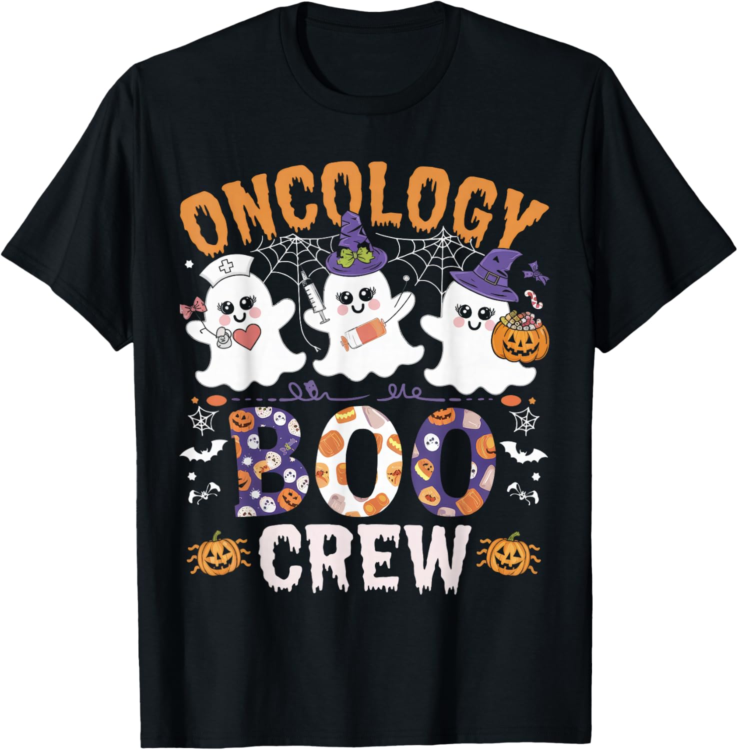 Oncology Boo Crew Funny Ghost Halloween Spooky Costume Nurse T-Shirt - T-Shirt | Black