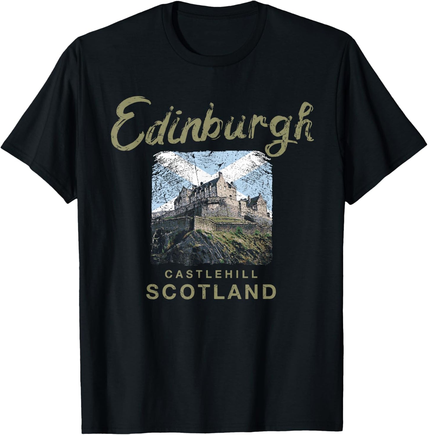 Edinburgh Castle Scotland Vintage Scottish T-Shirt - T-Shirt | Black