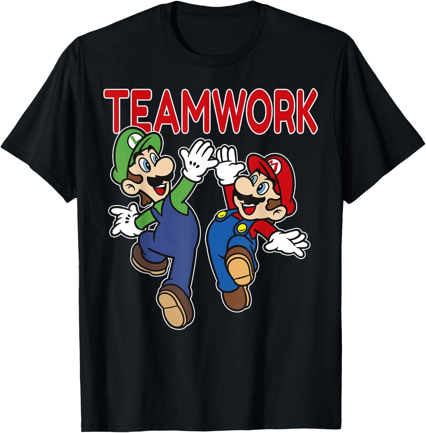 Super Mario Luigi Teamwork High Five Classic Graphic T-Shirt - T-Shirt | Black