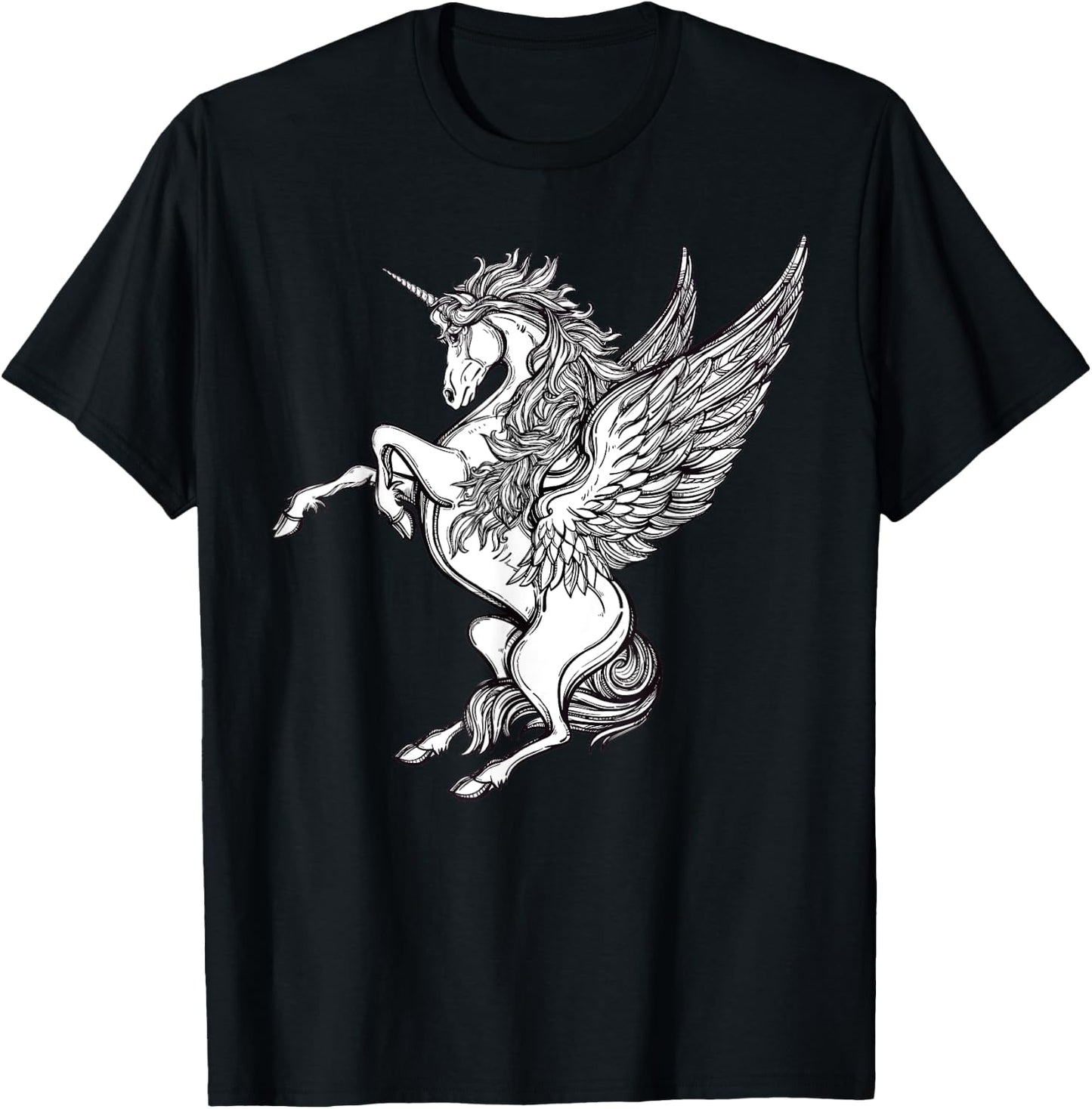 Victorian Unicorn - Magic Fairy Pegasus Engraving T-Shirt - T-Shirt | Black