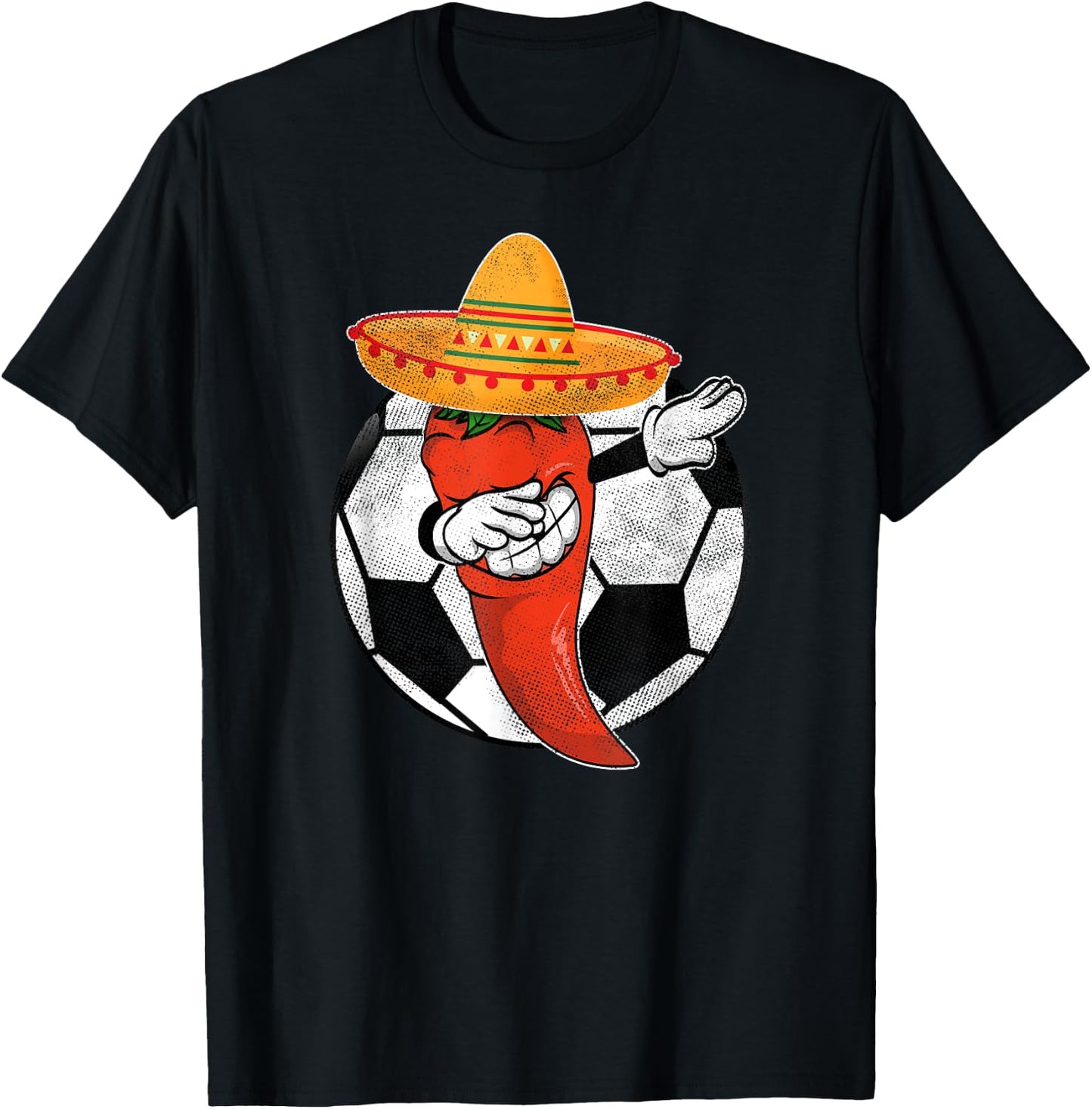 Soccer Ball Dabbing Hot Pepper Mexican Chili Cinco de Mayo T-Shirt - T-Shirt | Black